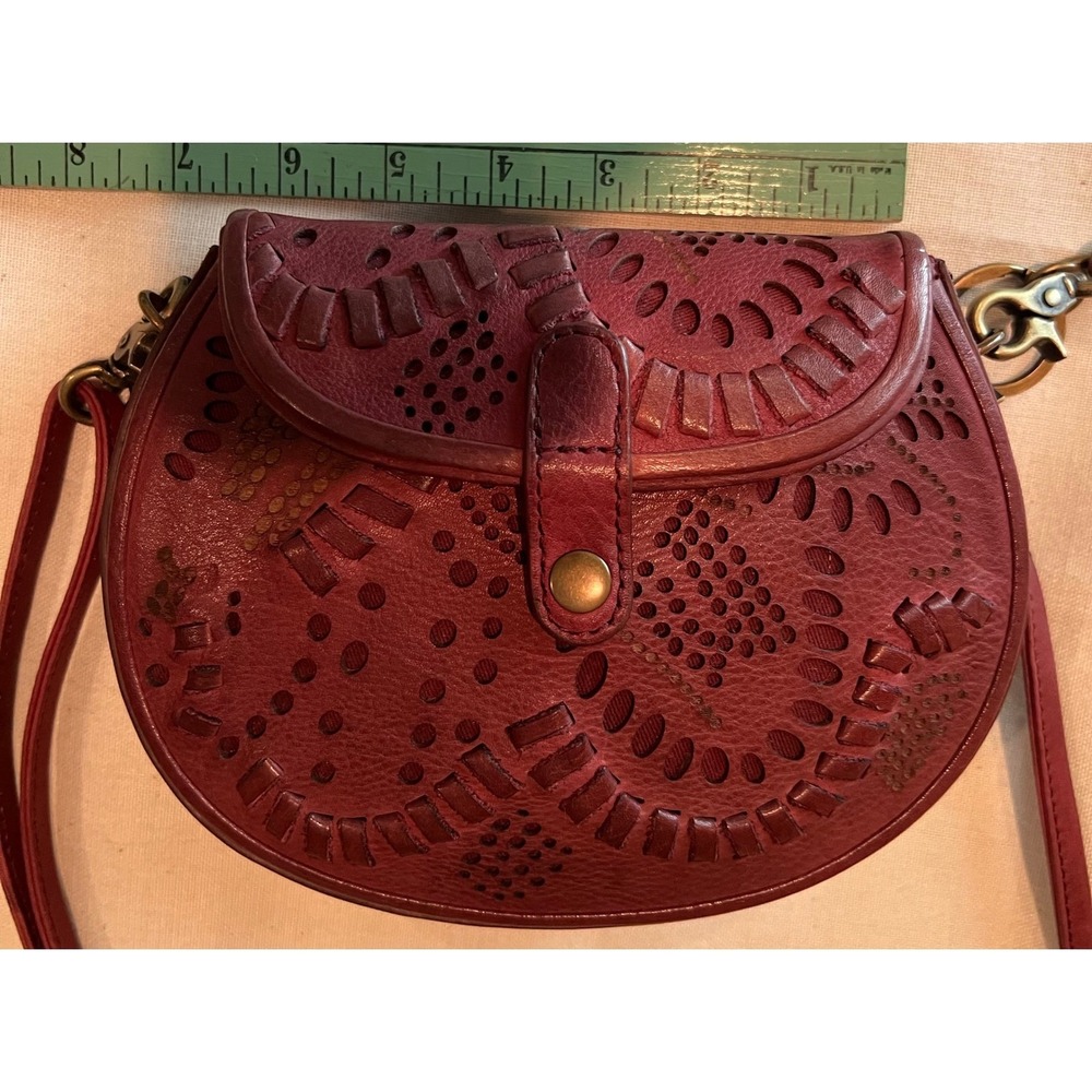 Frye Vivian Leather Crossbody Bag Brick Red Burgundy Whipstitch Boho Western - Picture 7 of 10